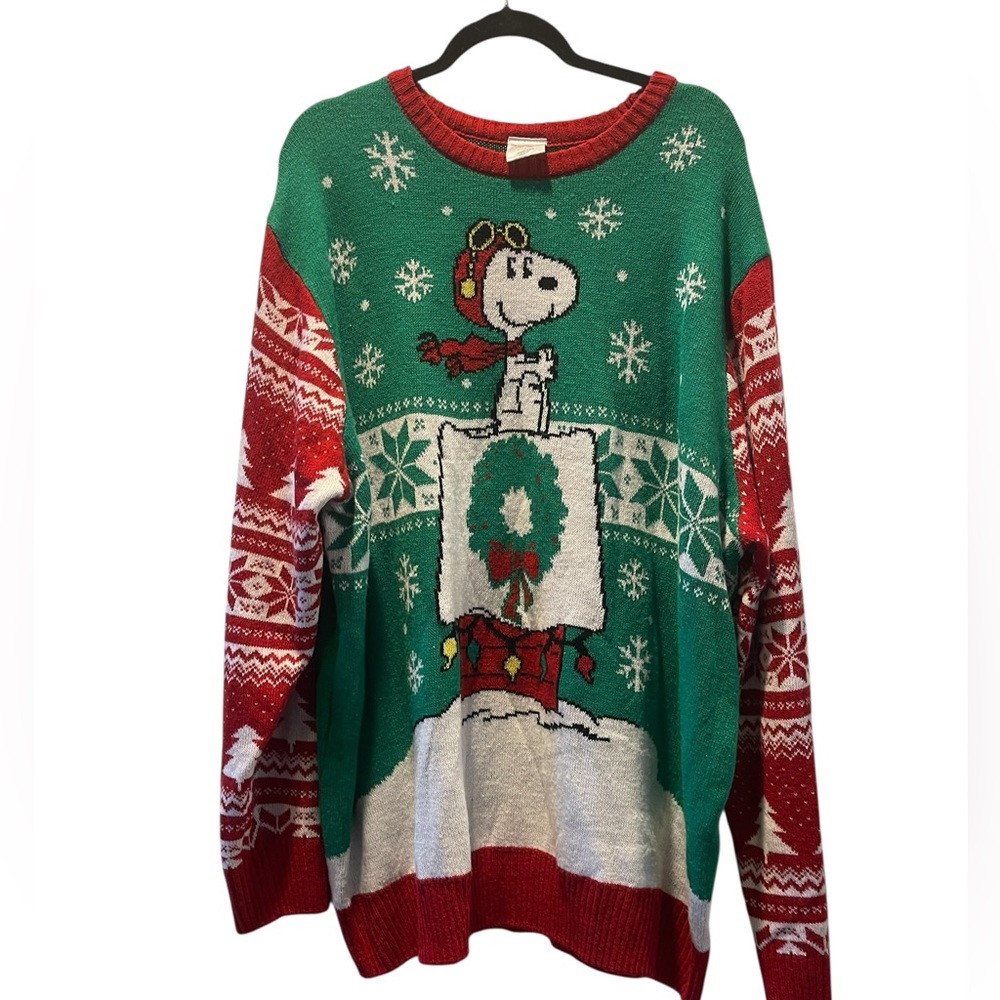 Mens Peanuts Christmas Sweater Snoopy Dog House Size XXXL / 3XG